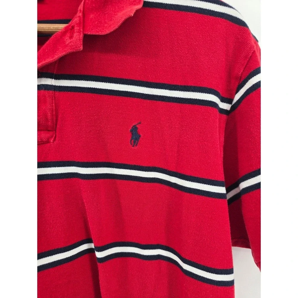 Polo Ralph Lauren Polo Shirt Mens XL Red Striped Short Sleeve Cotton Pony Logo